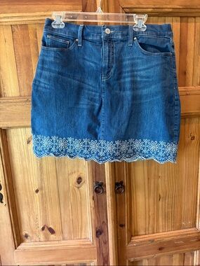 croft & barrow Dark Blue Denim Mini Skirt with White Floral Scallop Hem